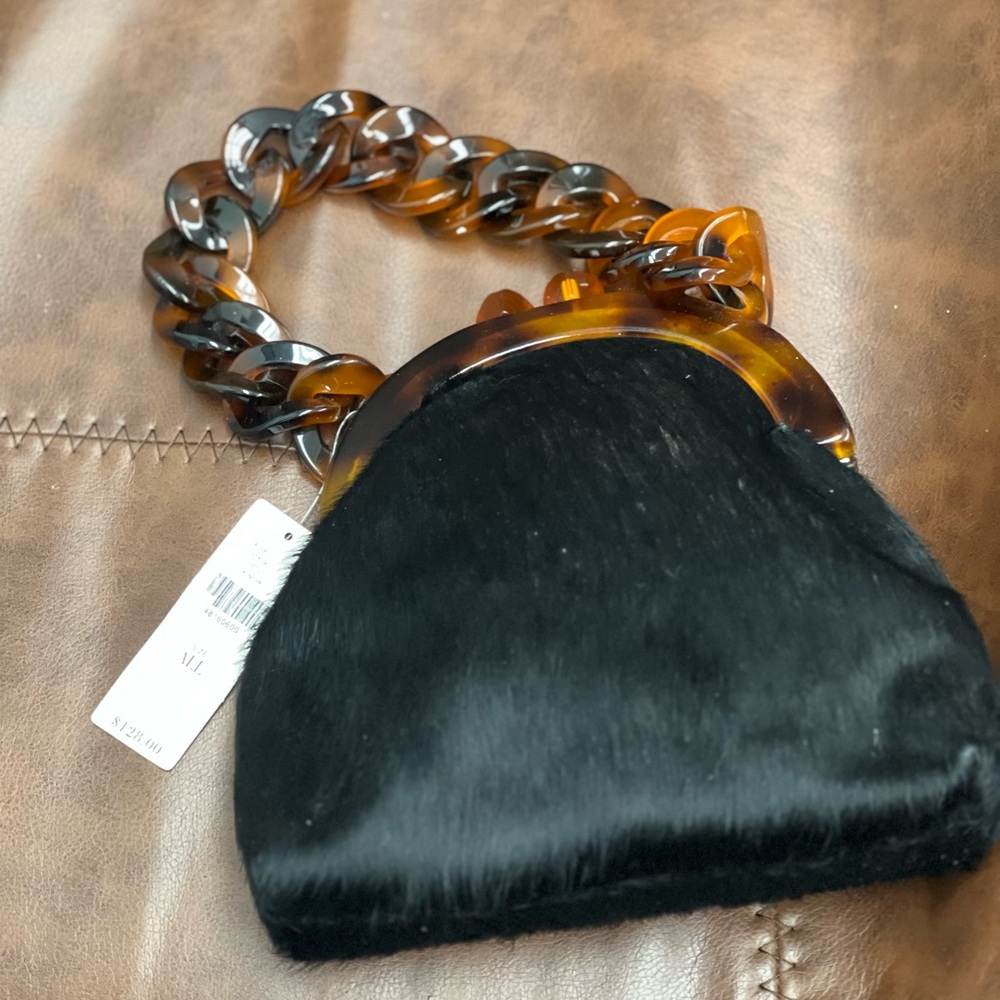 Anthropologie Chic Black Mini Bag with Tortoiseshell Chain